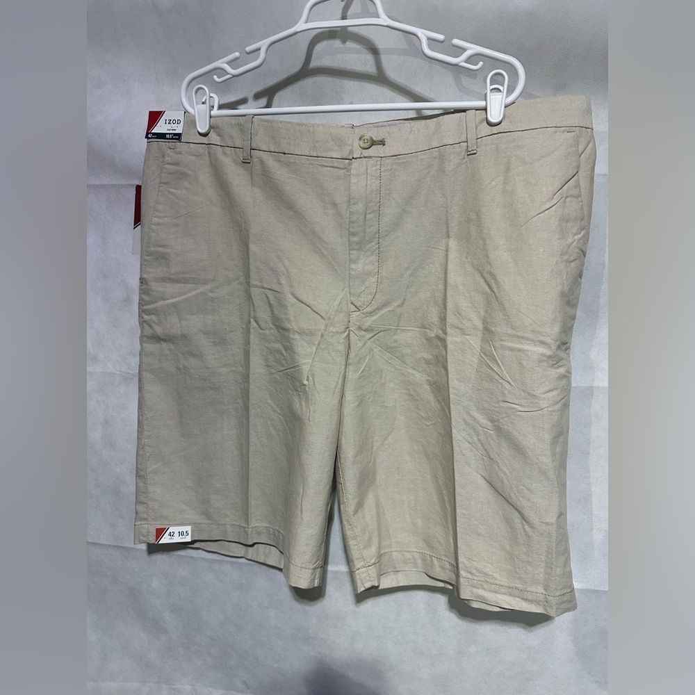 IZOD Men’s 42 Newport Oxford Shorts Flat Front Cedarwood Khaki Preppy Casual NEW